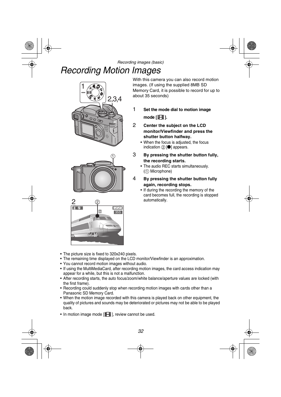 Recording motion images | Panasonic DMC-FZ1PP User Manual | Page 32 / 108