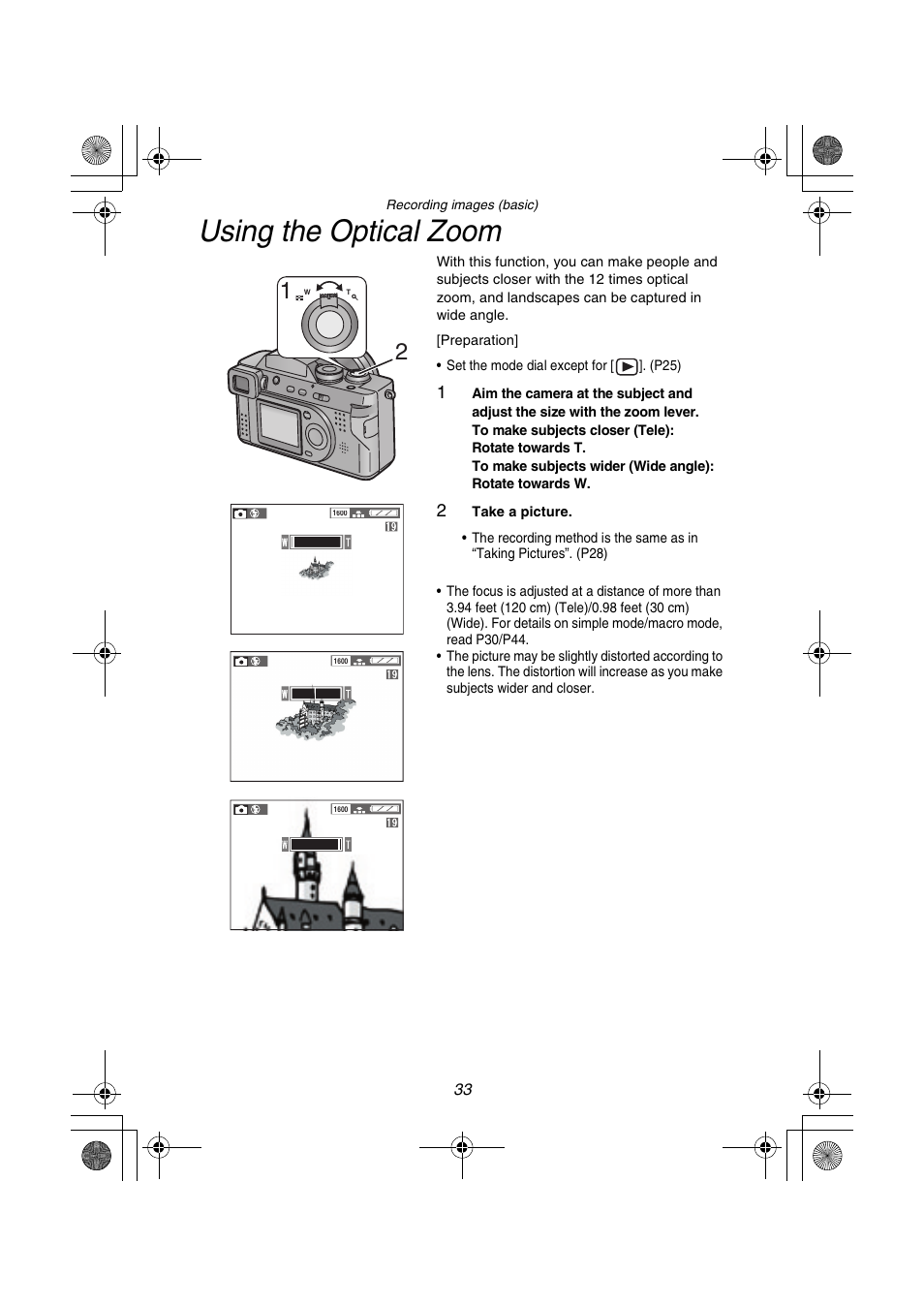 Using the optical zoom | Panasonic DMC-FZ1PP User Manual | Page 33 / 108