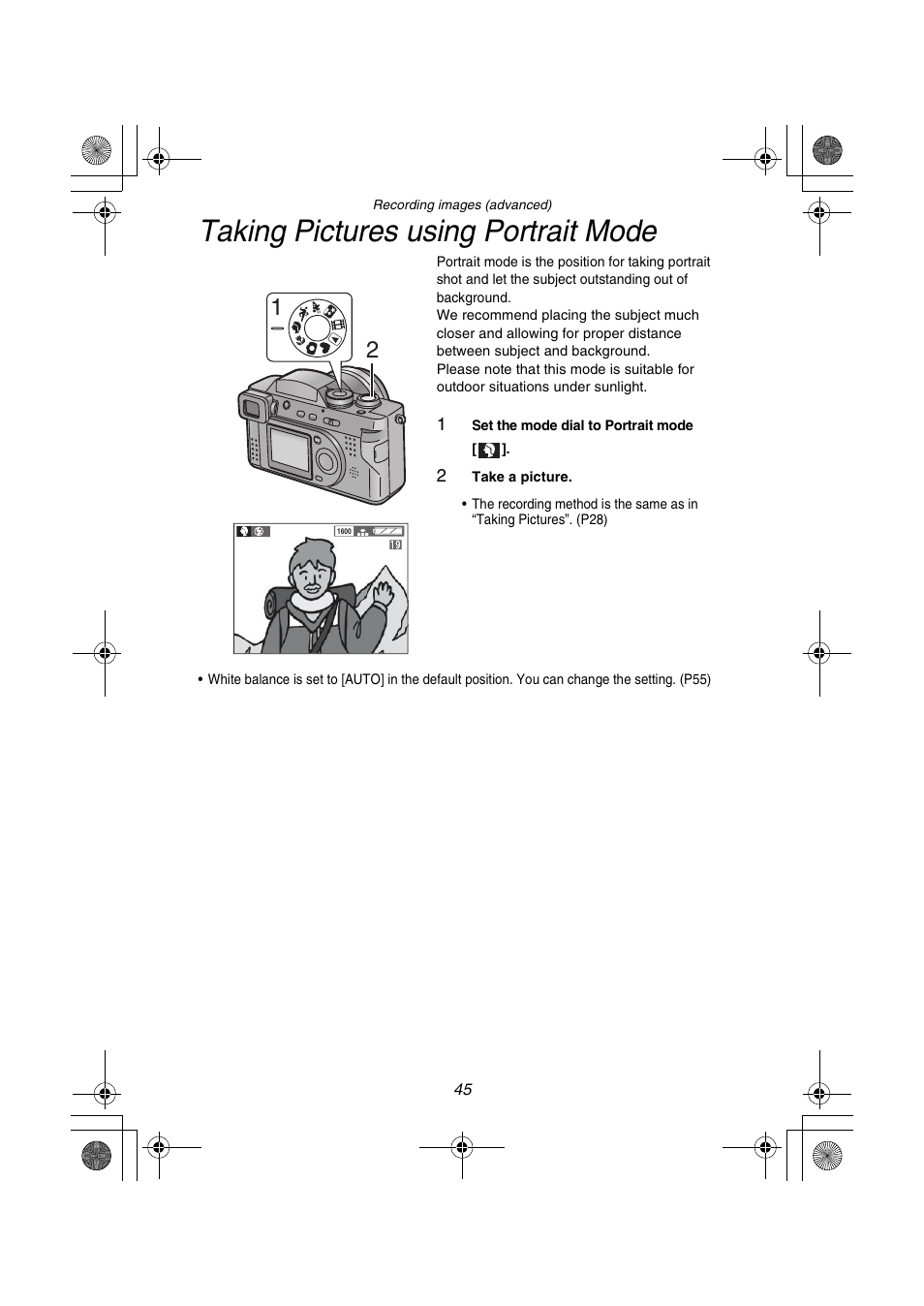 Taking pictures using portrait mode | Panasonic DMC-FZ1PP User Manual | Page 45 / 108