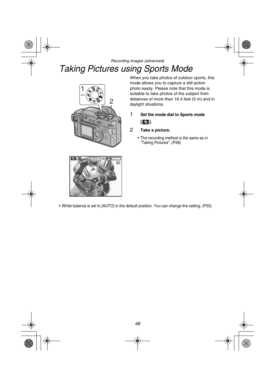 Taking pictures using sports mode | Panasonic DMC-FZ1PP User Manual | Page 46 / 108