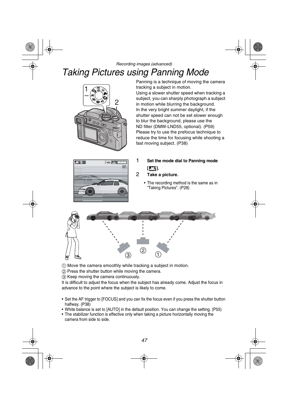 Taking pictures using panning mode | Panasonic DMC-FZ1PP User Manual | Page 47 / 108