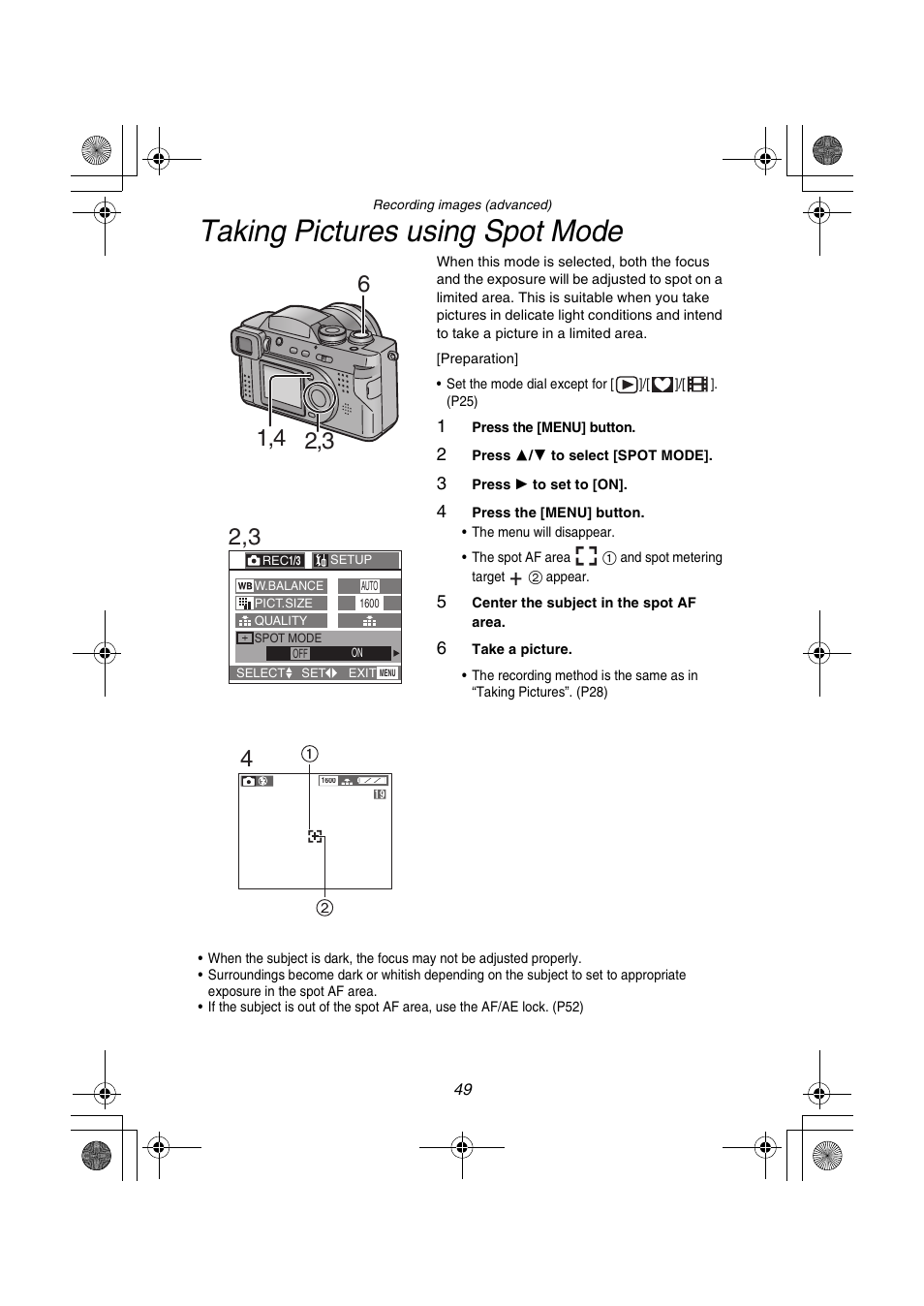 Taking pictures using spot mode | Panasonic DMC-FZ1PP User Manual | Page 49 / 108