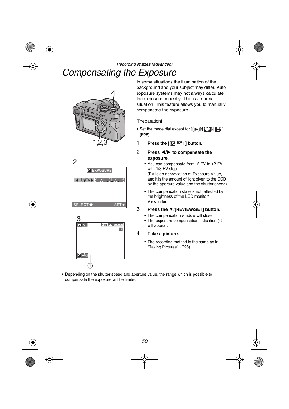 Compensating the exposure | Panasonic DMC-FZ1PP User Manual | Page 50 / 108