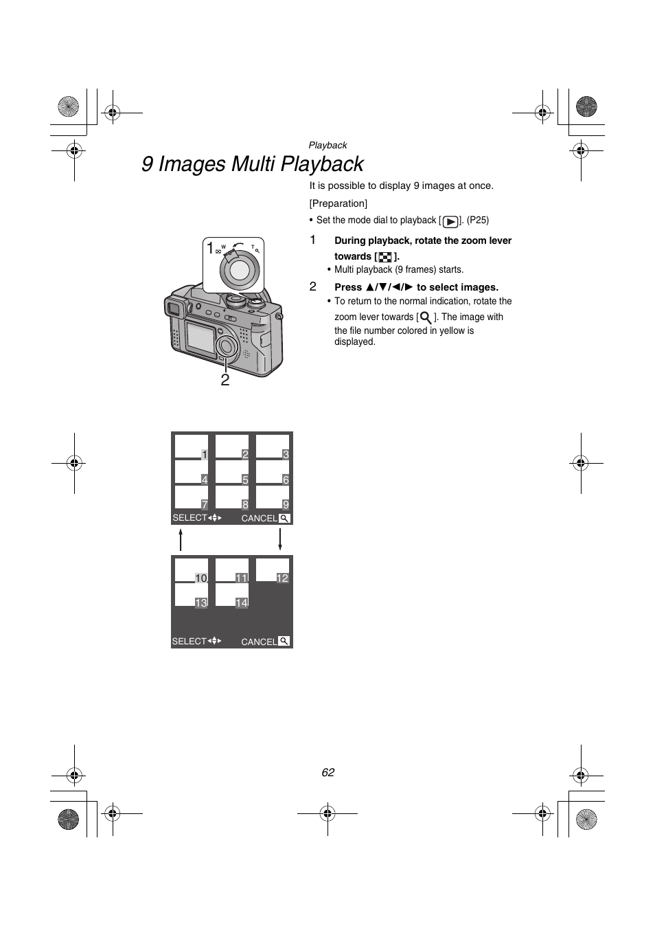 9 images multi playback | Panasonic DMC-FZ1PP User Manual | Page 62 / 108