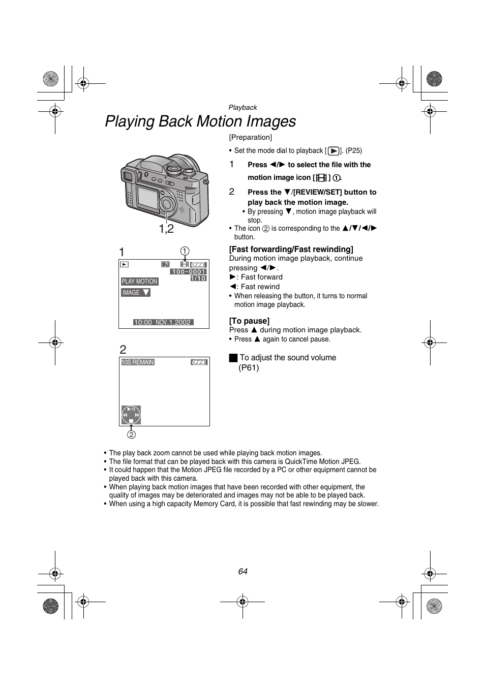 Playing back motion images | Panasonic DMC-FZ1PP User Manual | Page 64 / 108