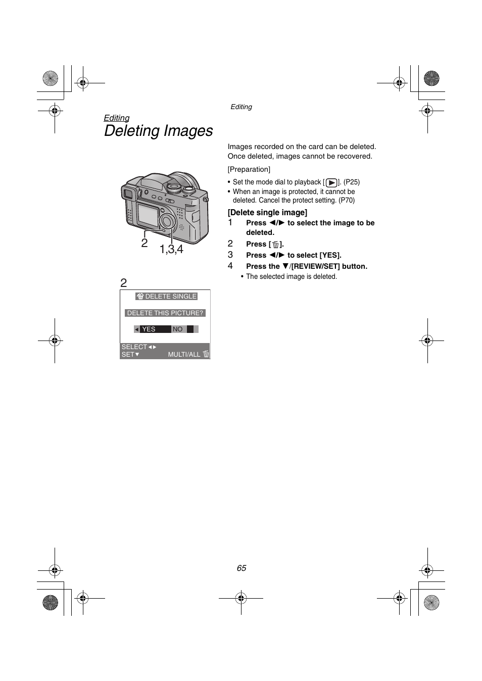 Deleting images | Panasonic DMC-FZ1PP User Manual | Page 65 / 108