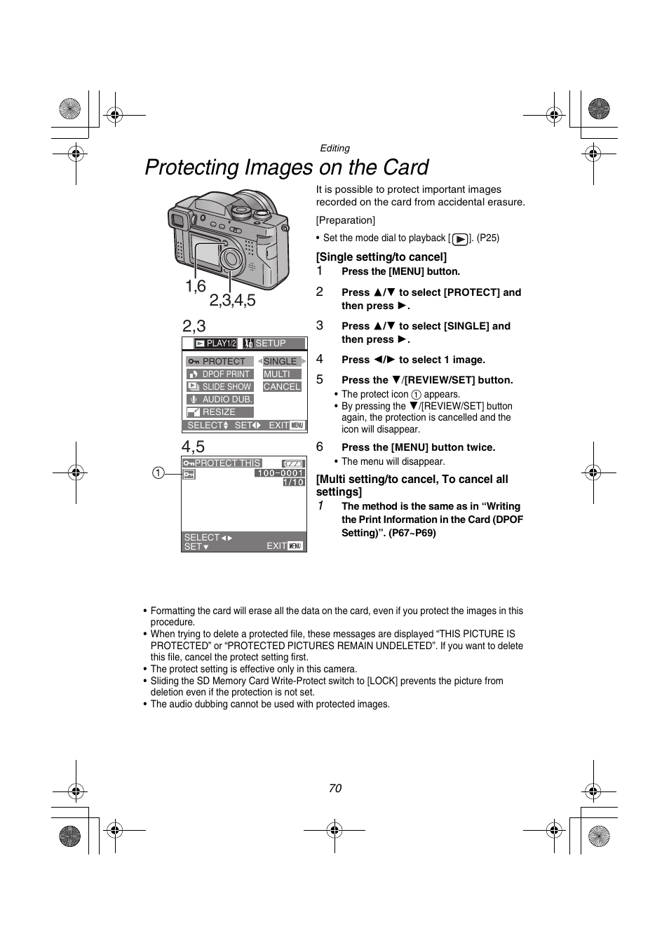 Protecting images on the card | Panasonic DMC-FZ1PP User Manual | Page 70 / 108