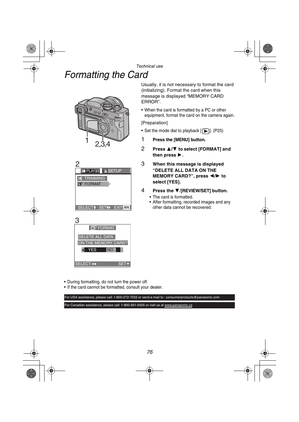 Formatting the card | Panasonic DMC-FZ1PP User Manual | Page 76 / 108