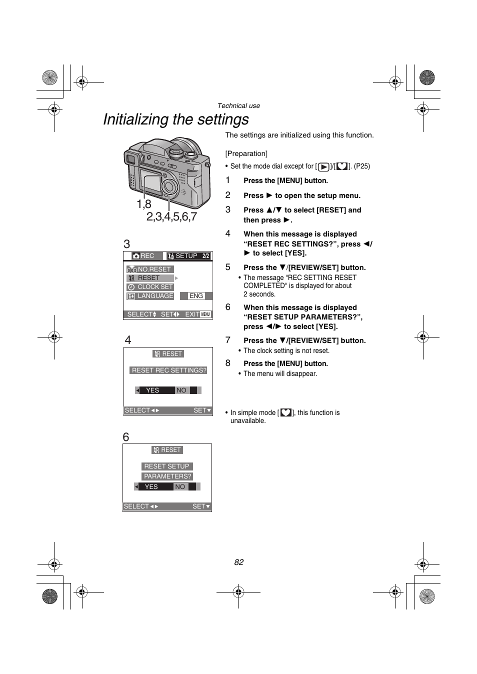 Initializing the settings | Panasonic DMC-FZ1PP User Manual | Page 82 / 108