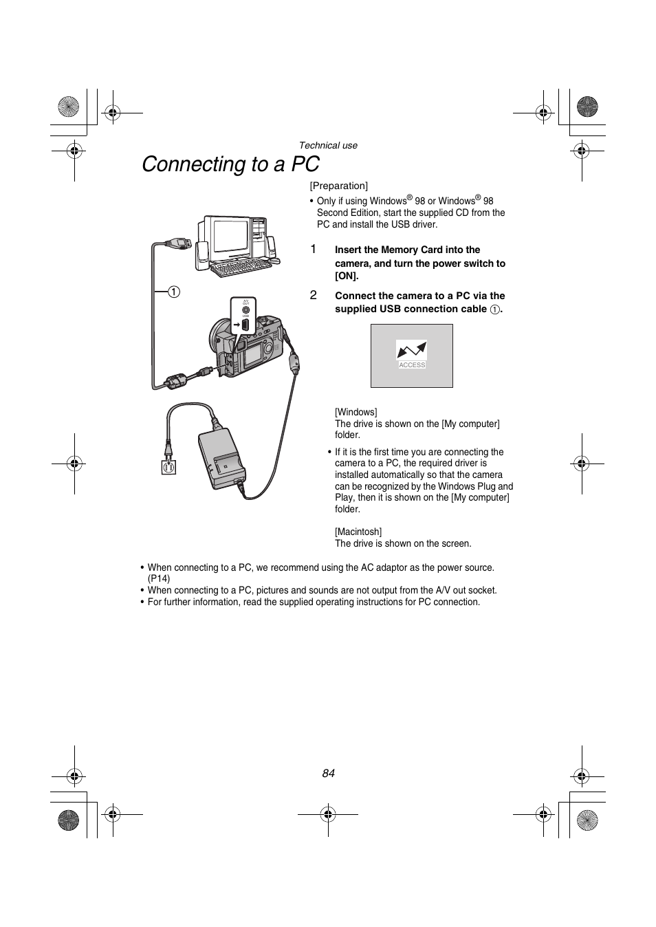 Connecting to a pc | Panasonic DMC-FZ1PP User Manual | Page 84 / 108