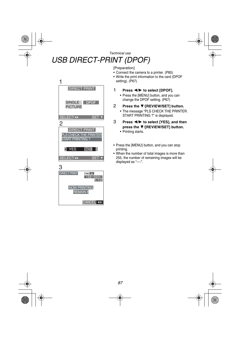 Usb direct-print (dpof) | Panasonic DMC-FZ1PP User Manual | Page 87 / 108