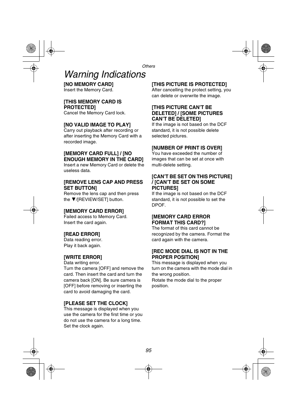 Warning indications | Panasonic DMC-FZ1PP User Manual | Page 95 / 108