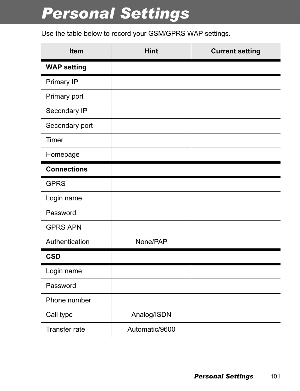 Personal settings | Panasonic EB-X500 User Manual | Page 104 / 110