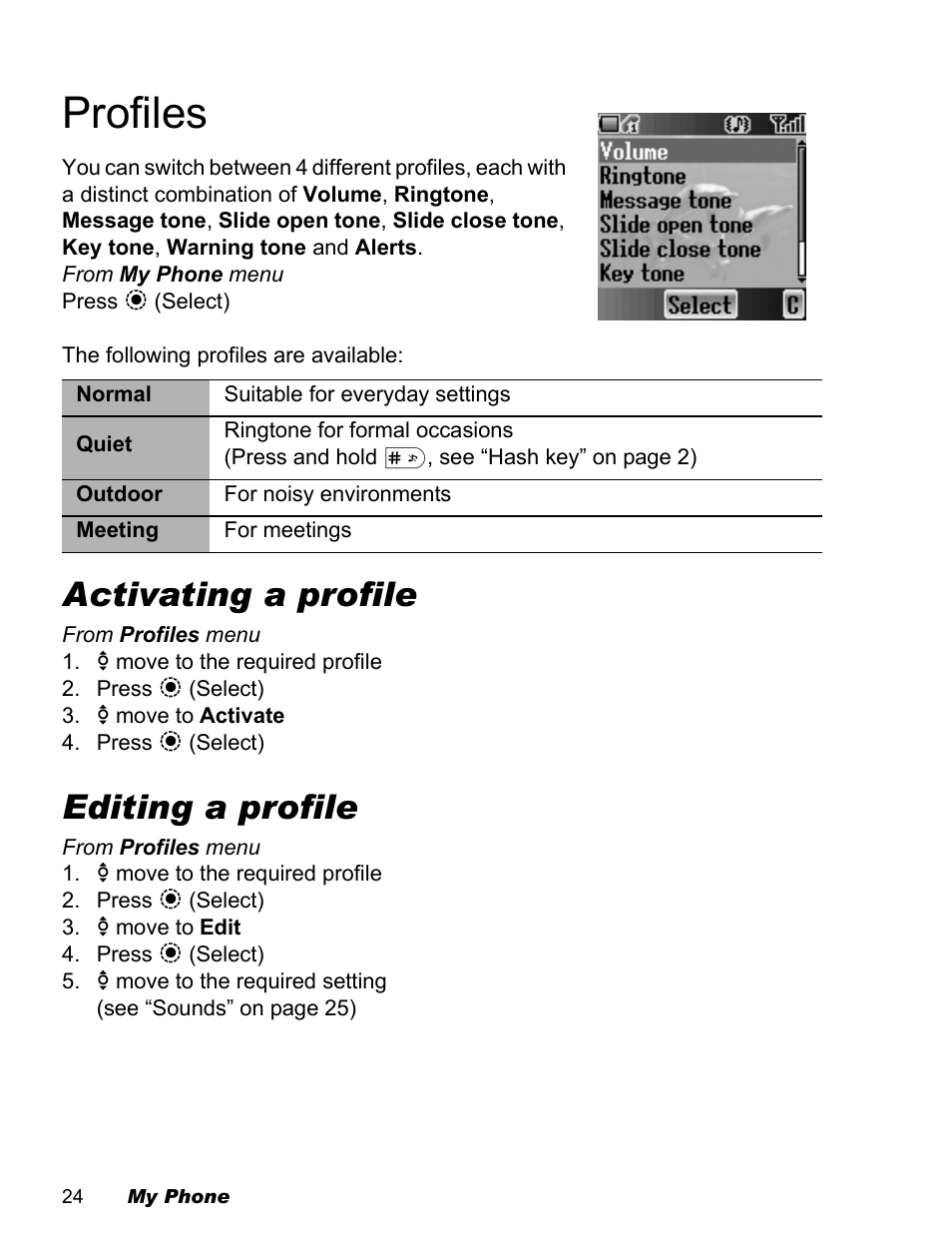 Profiles, Activating a profile, Editing a profile | Panasonic EB-X500 User Manual | Page 27 / 110