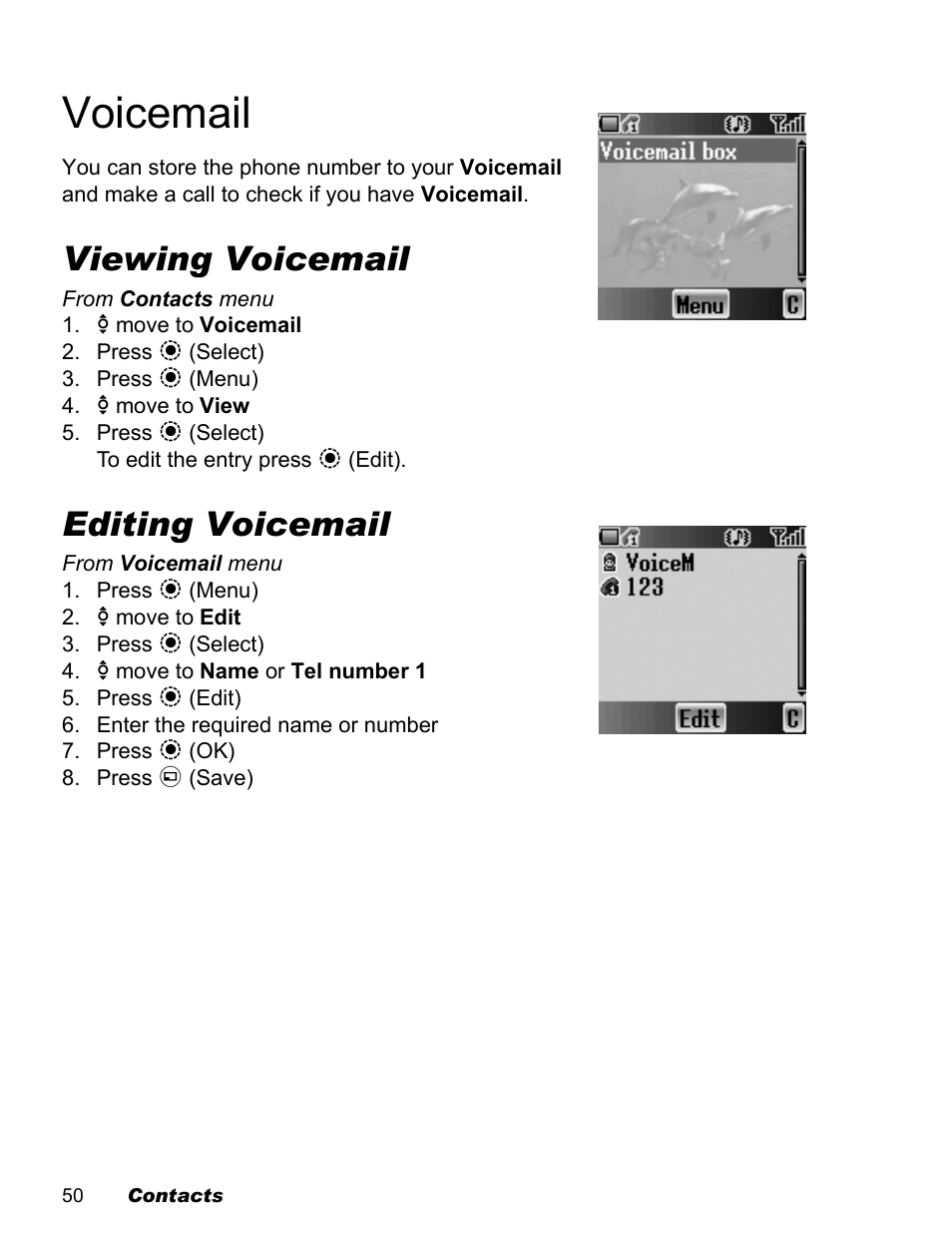 Voicemail, Viewing voicemail, Editing voicemail | Panasonic EB-X500 User Manual | Page 53 / 110