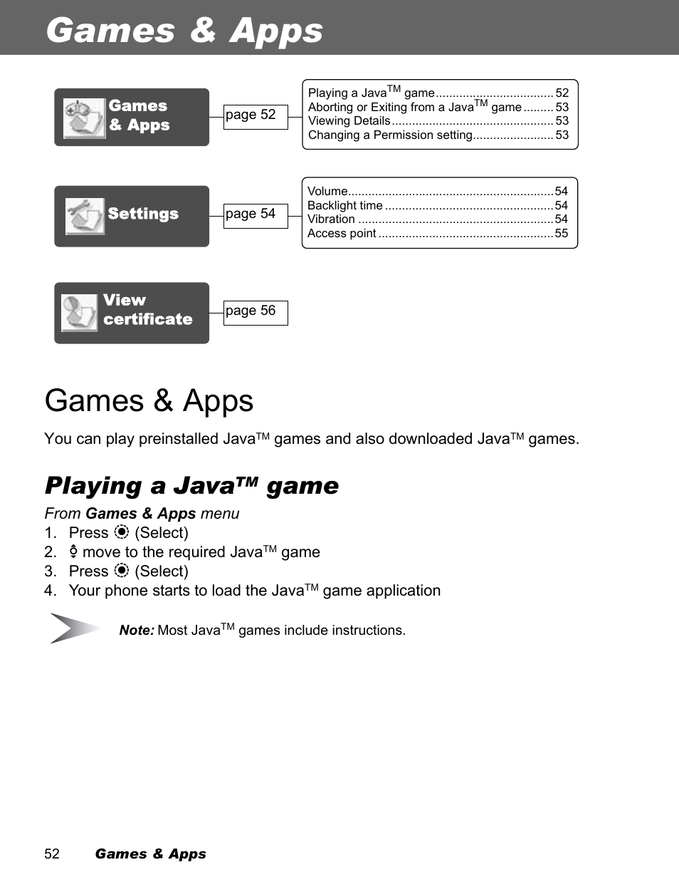 Games & apps, Playing a java, Game | Panasonic EB-X500 User Manual | Page 55 / 110