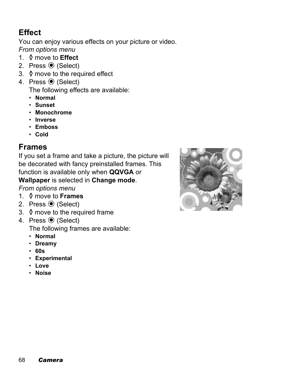 Effect, Frames | Panasonic EB-X500 User Manual | Page 71 / 110