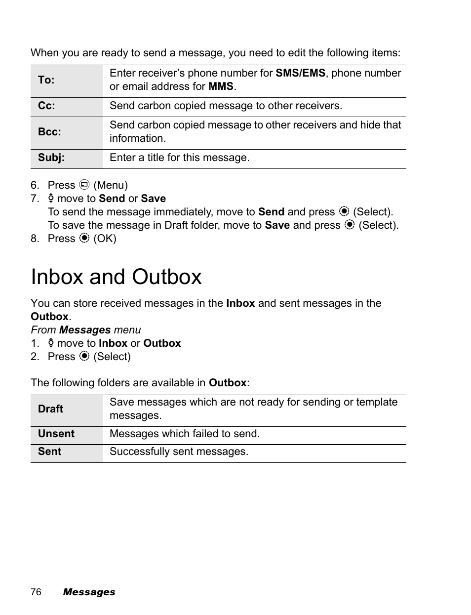 Inbox and outbox | Panasonic EB-X500 User Manual | Page 79 / 110