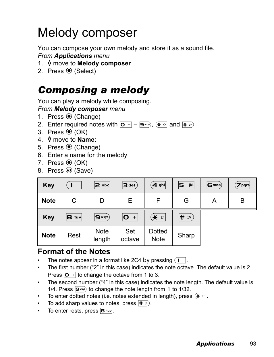 Melody composer, Composing a melody | Panasonic EB-X500 User Manual | Page 96 / 110
