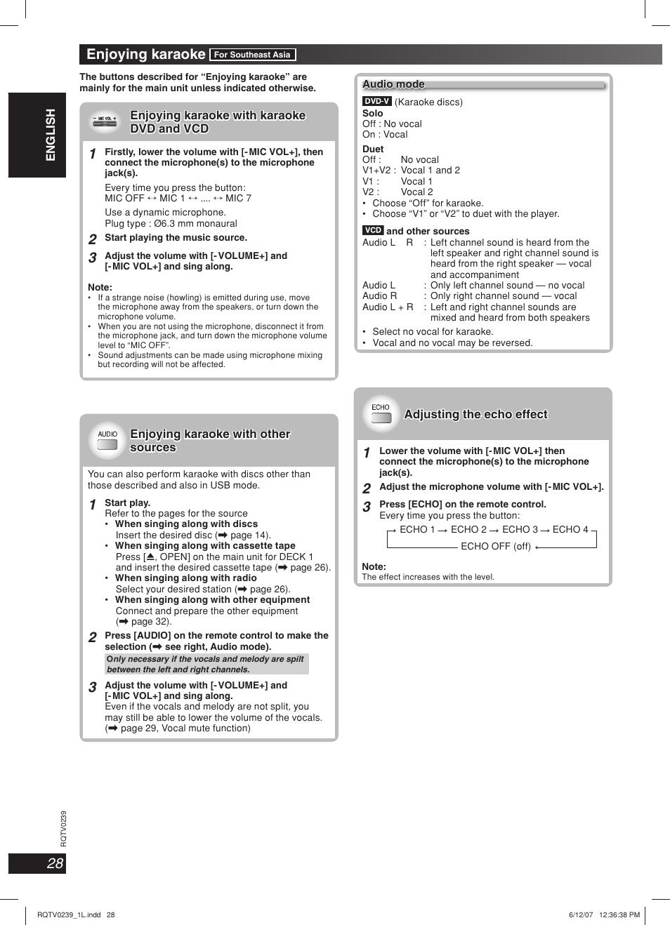 Enjoying karaoke | Panasonic SC-VK960 User Manual | Page 28 / 40