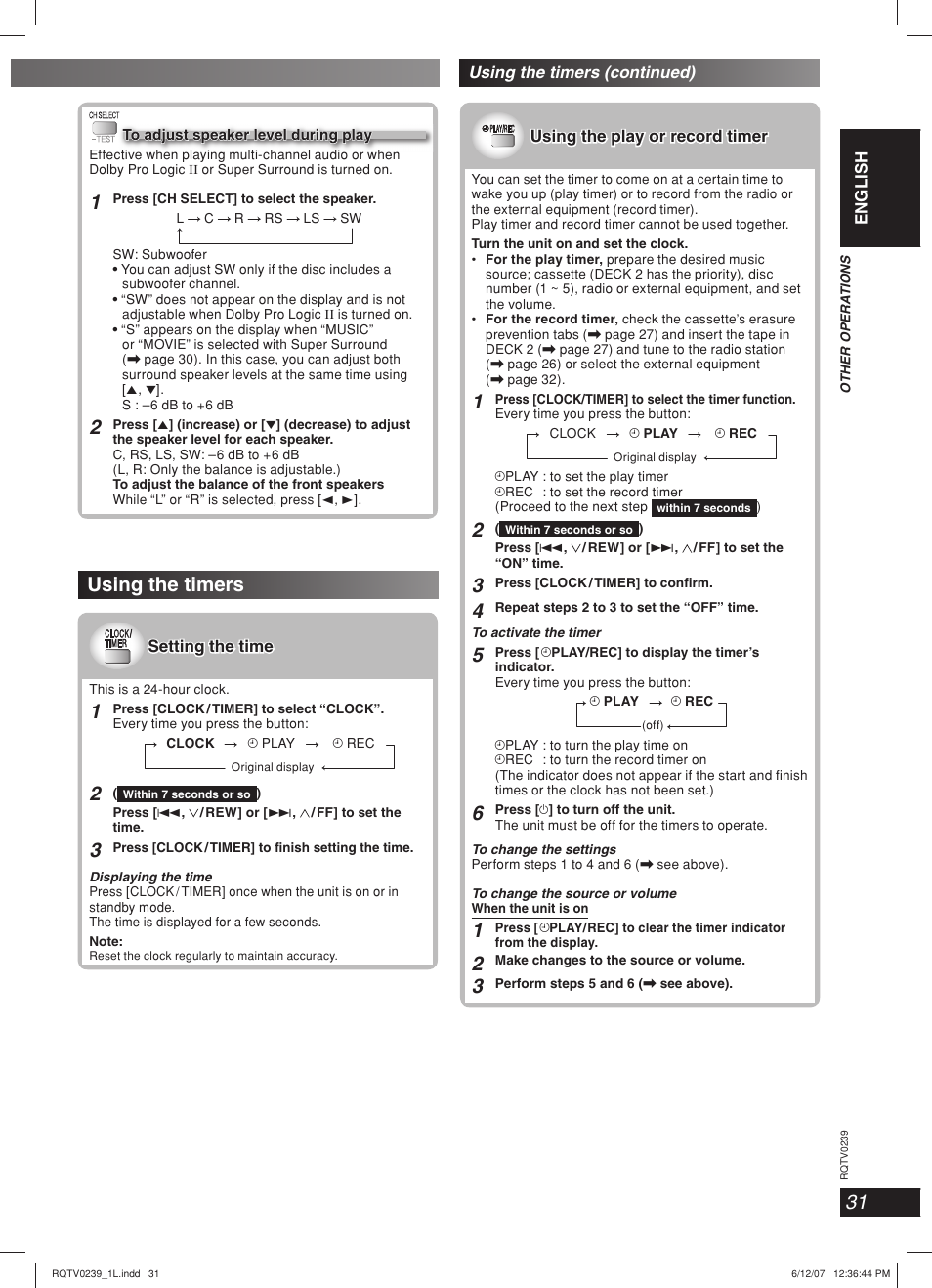 Using the timers | Panasonic SC-VK960 User Manual | Page 31 / 40