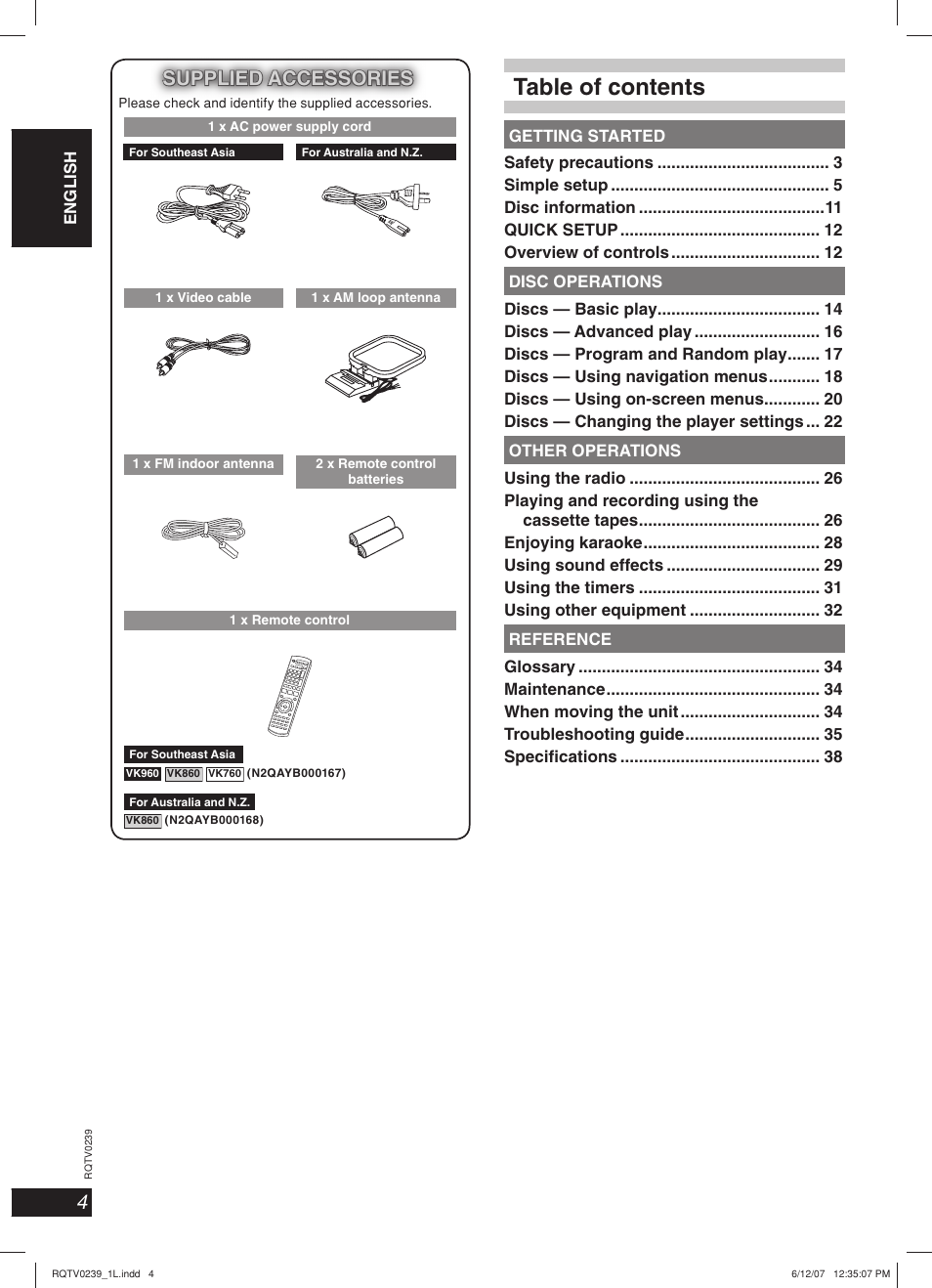 Panasonic SC-VK960 User Manual | Page 4 / 40