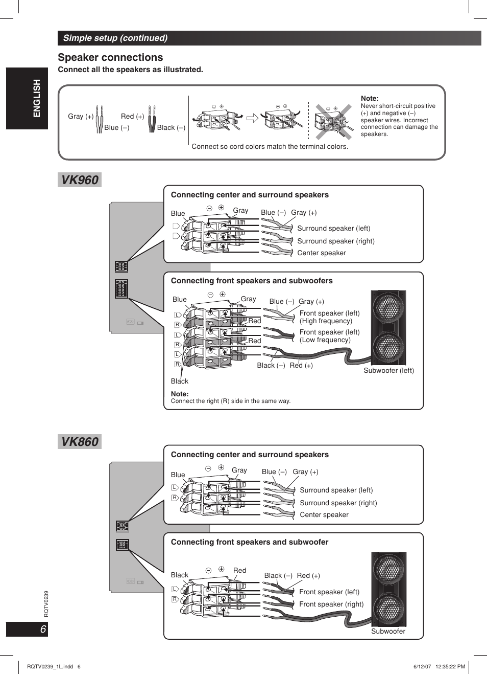 Speaker connections | Panasonic SC-VK960 User Manual | Page 6 / 40