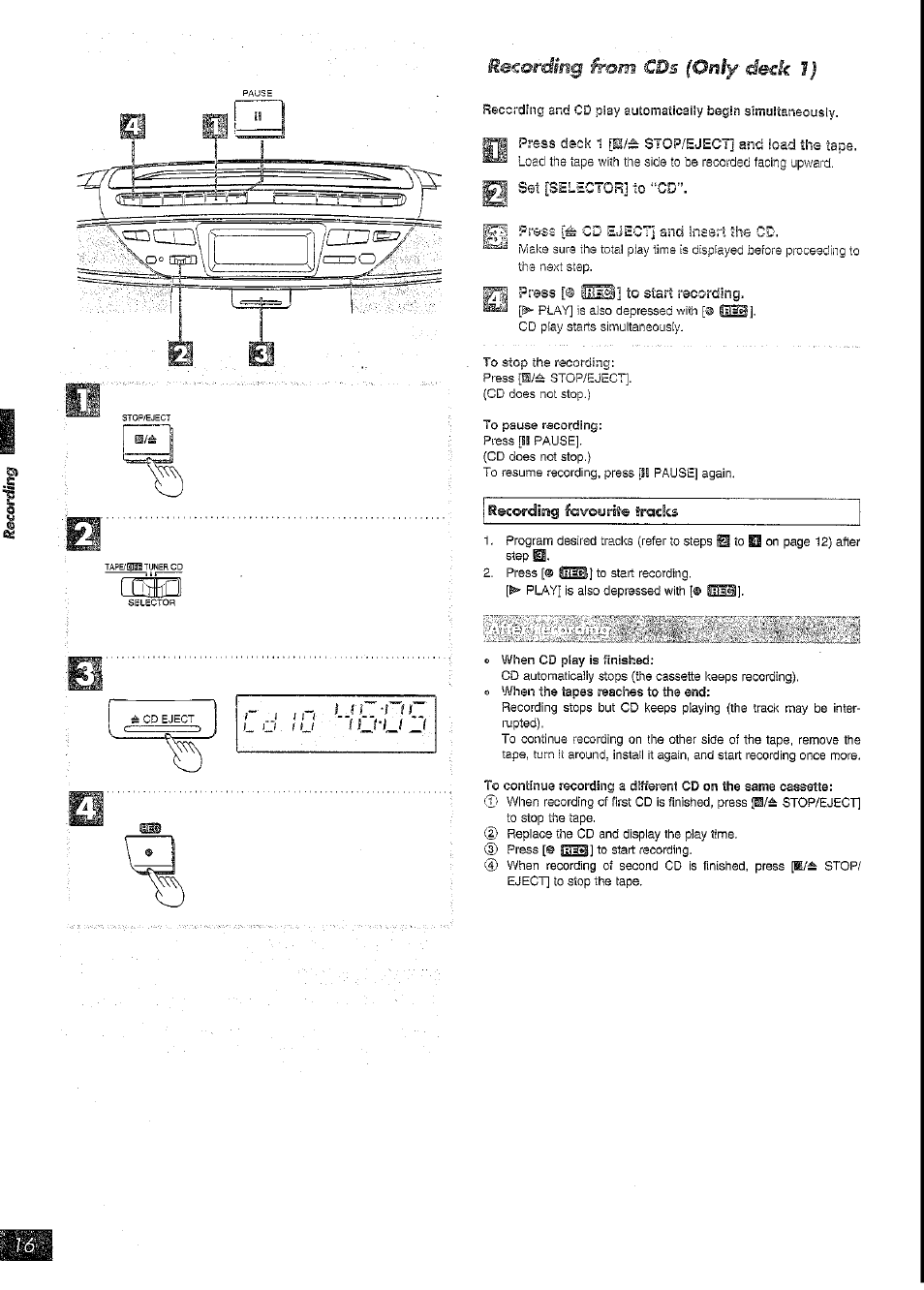 Recording from cds (only deck | Panasonic RX-DT39 User Manual | Page 16 / 20
