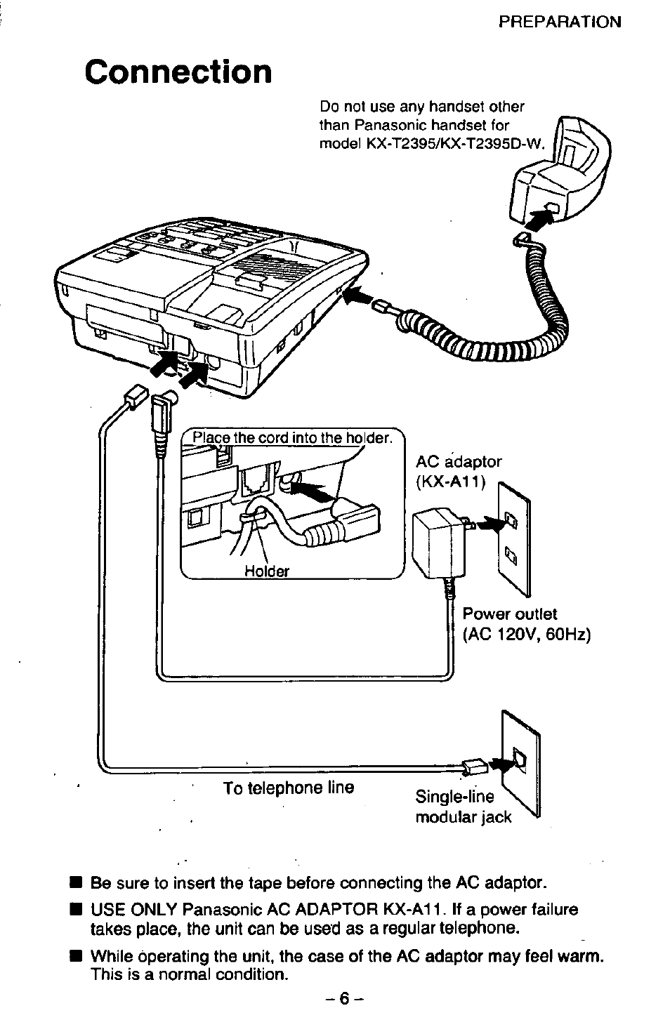 Connection | Panasonic KX-T2395D-W User Manual | Page 13 / 54