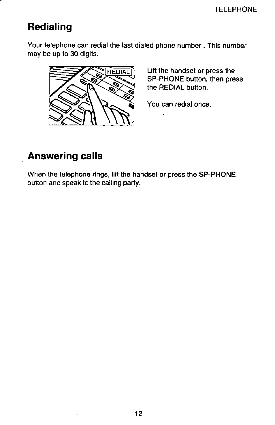 Redialing, Answering calls | Panasonic KX-T2395D-W User Manual | Page 19 / 54