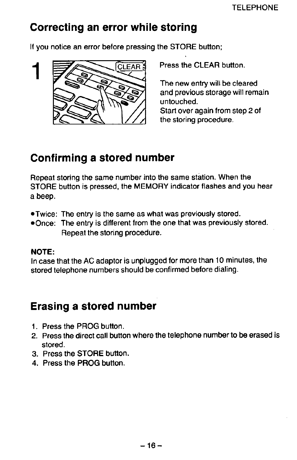 Correcting an error while storing, Confirming a stored number, Erasing a stored number | Panasonic KX-T2395D-W User Manual | Page 23 / 54