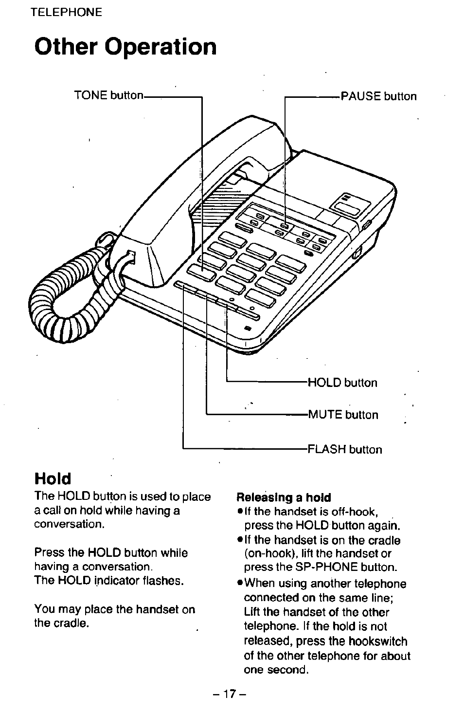 Other operation, Hold | Panasonic KX-T2395D-W User Manual | Page 24 / 54