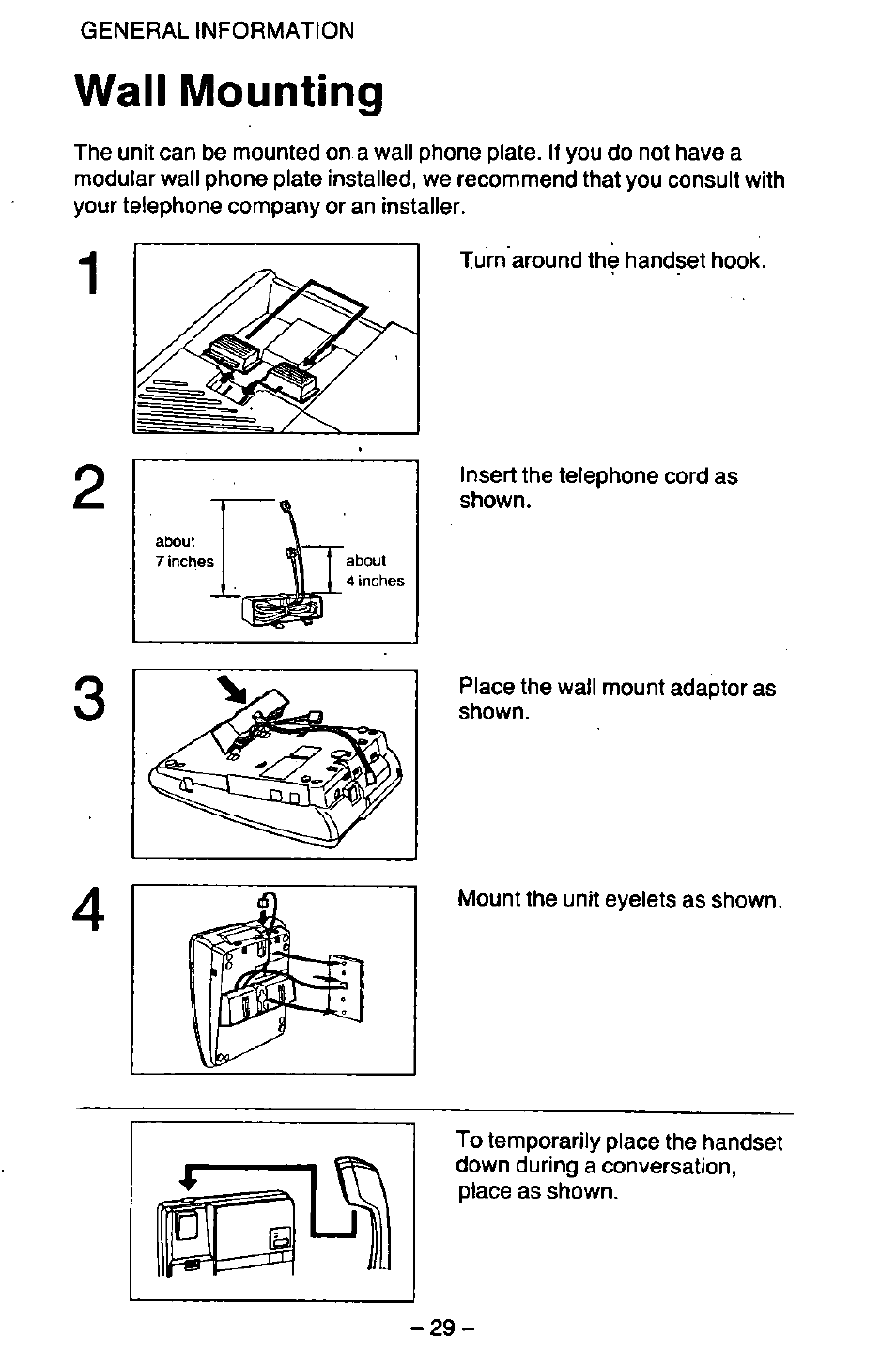 Wall mounting | Panasonic KX-T2395D-W User Manual | Page 36 / 54