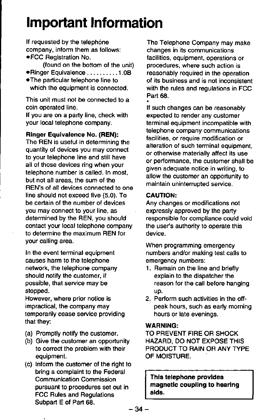 Important information | Panasonic KX-T2395D-W User Manual | Page 41 / 54