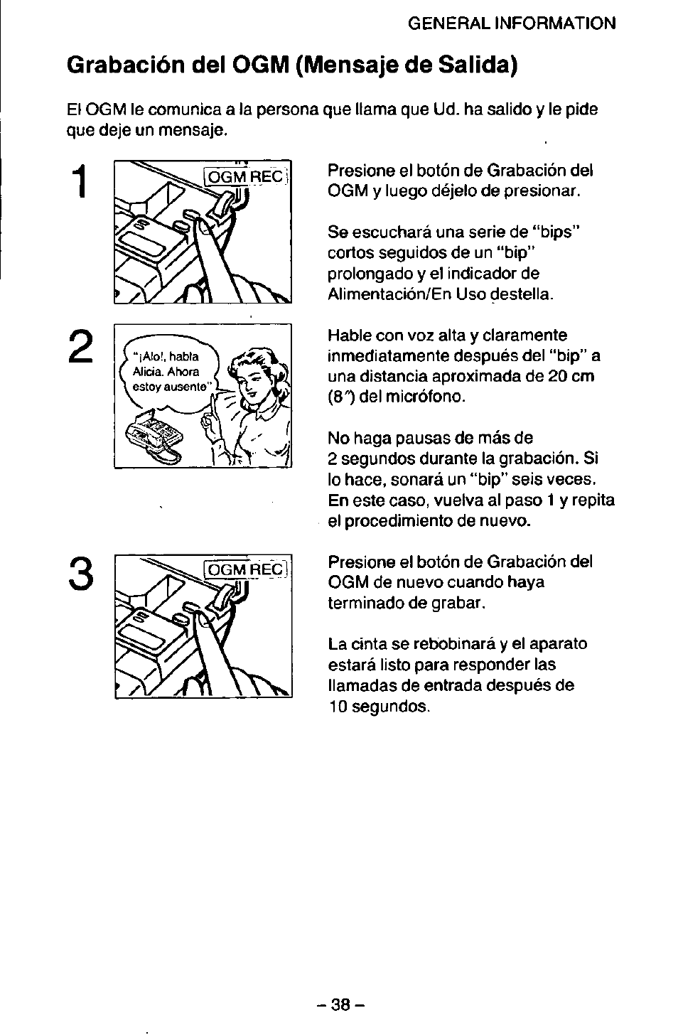 Grabación del ogm (mensaje de salida) | Panasonic KX-T2395D-W User Manual | Page 45 / 54