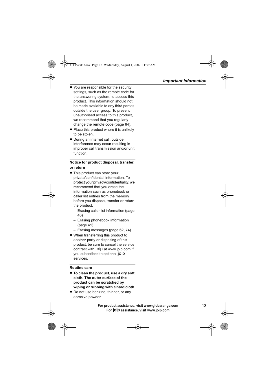 Panasonic JOIP BB-GT1540E User Manual | Page 13 / 112