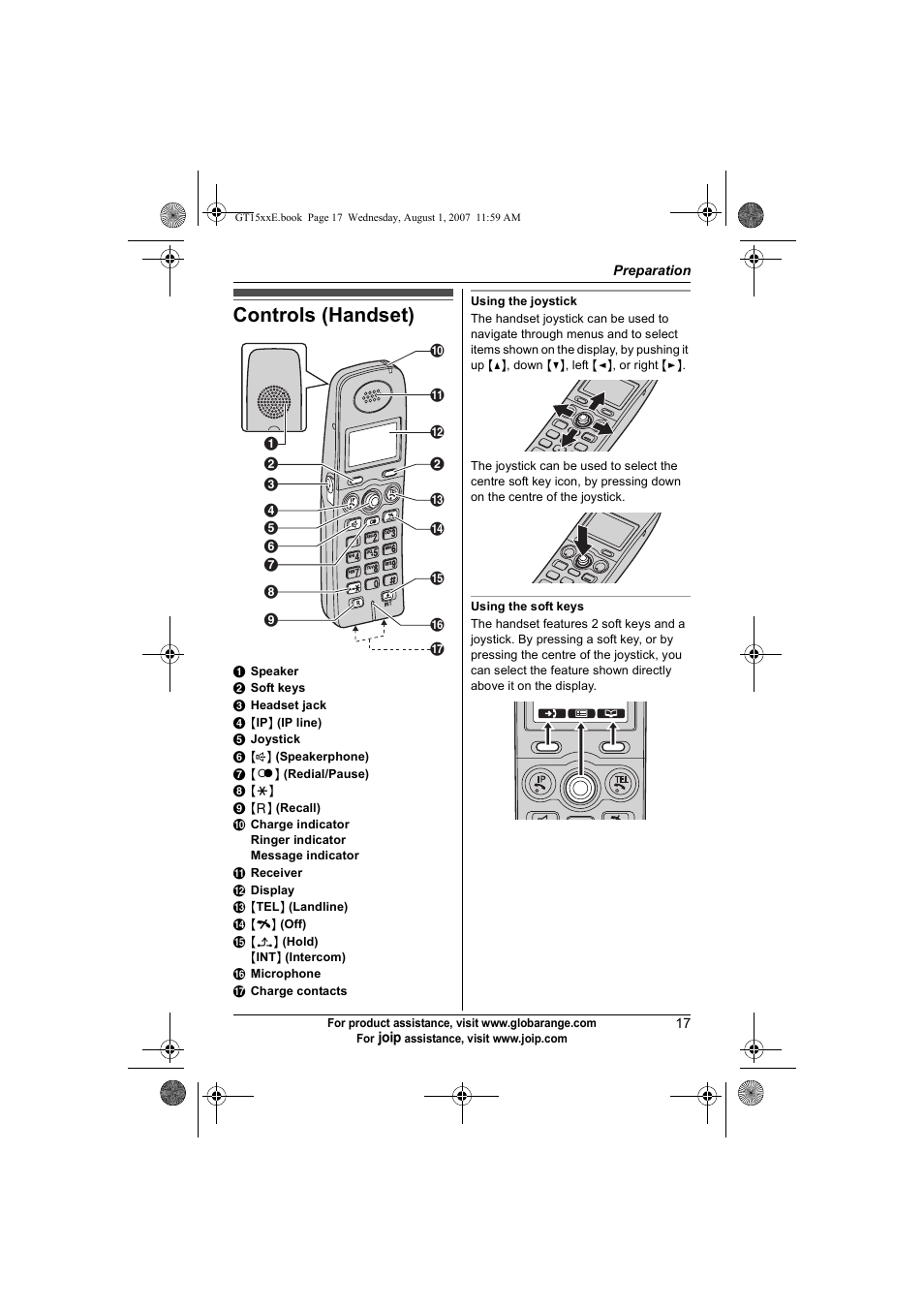 Controls (handset) | Panasonic JOIP BB-GT1540E User Manual | Page 17 / 112