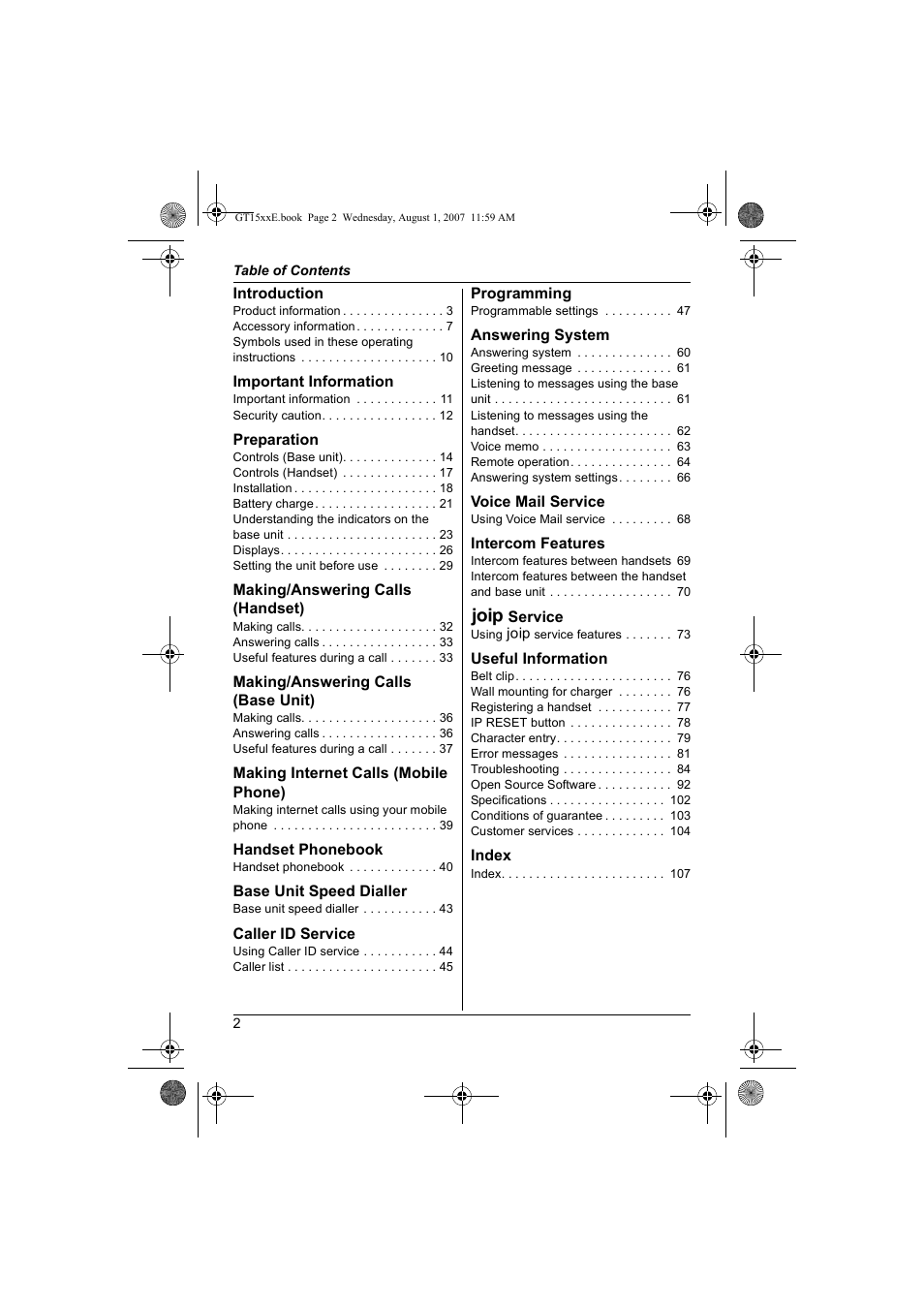 Panasonic JOIP BB-GT1540E User Manual | Page 2 / 112