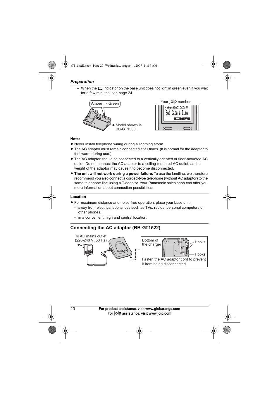 Set date & time | Panasonic JOIP BB-GT1540E User Manual | Page 20 / 112