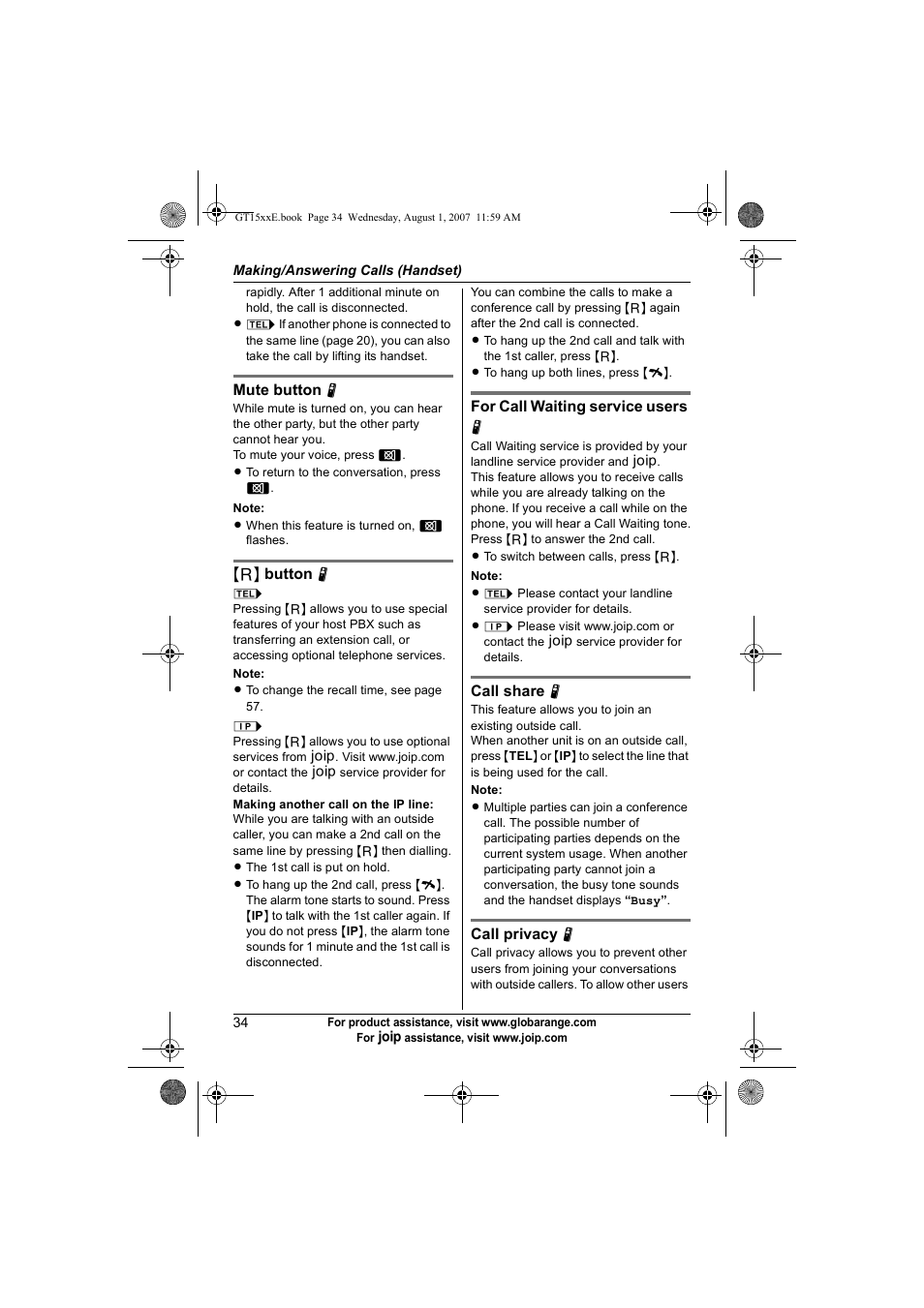 Panasonic JOIP BB-GT1540E User Manual | Page 34 / 112