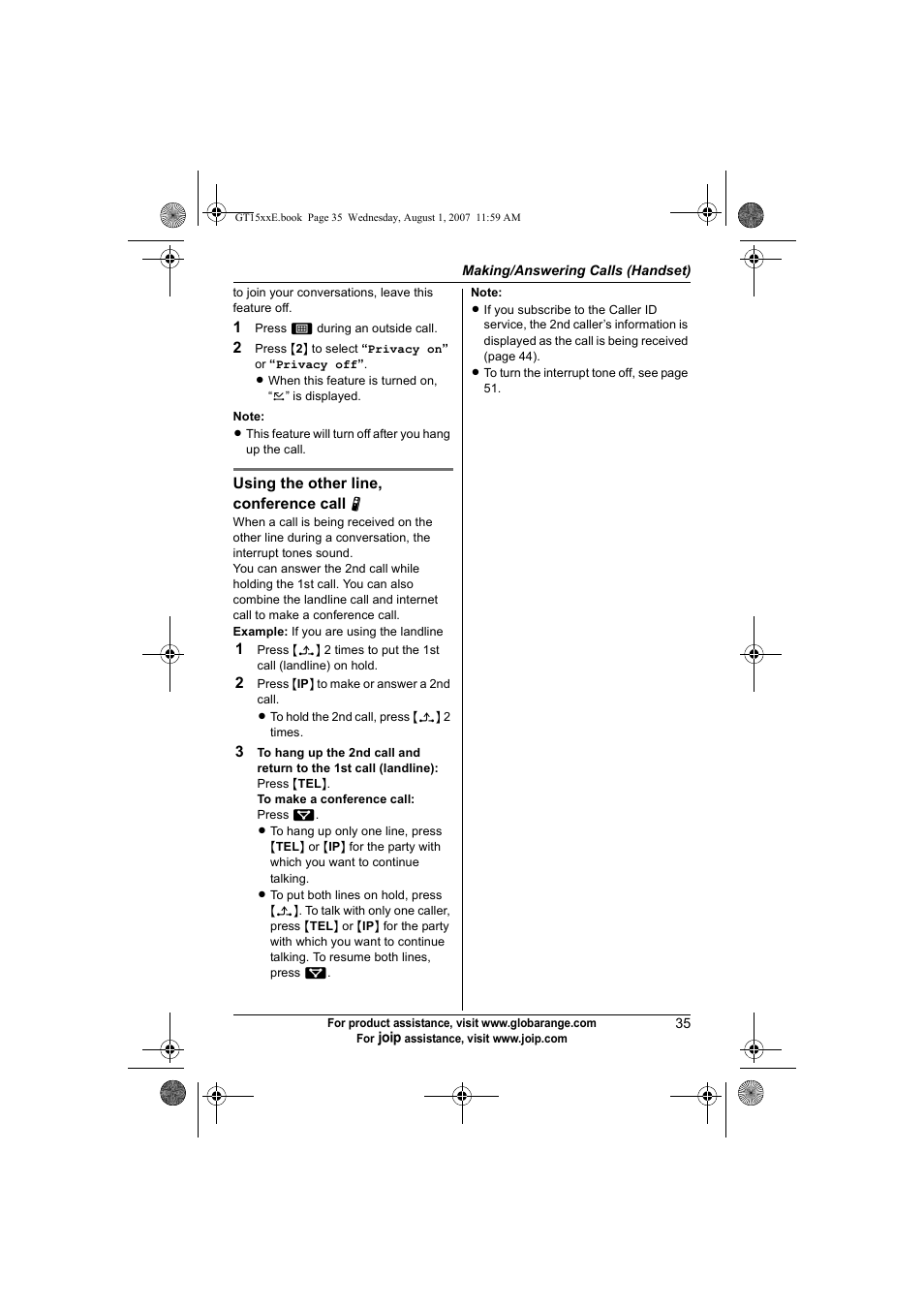 Panasonic JOIP BB-GT1540E User Manual | Page 35 / 112