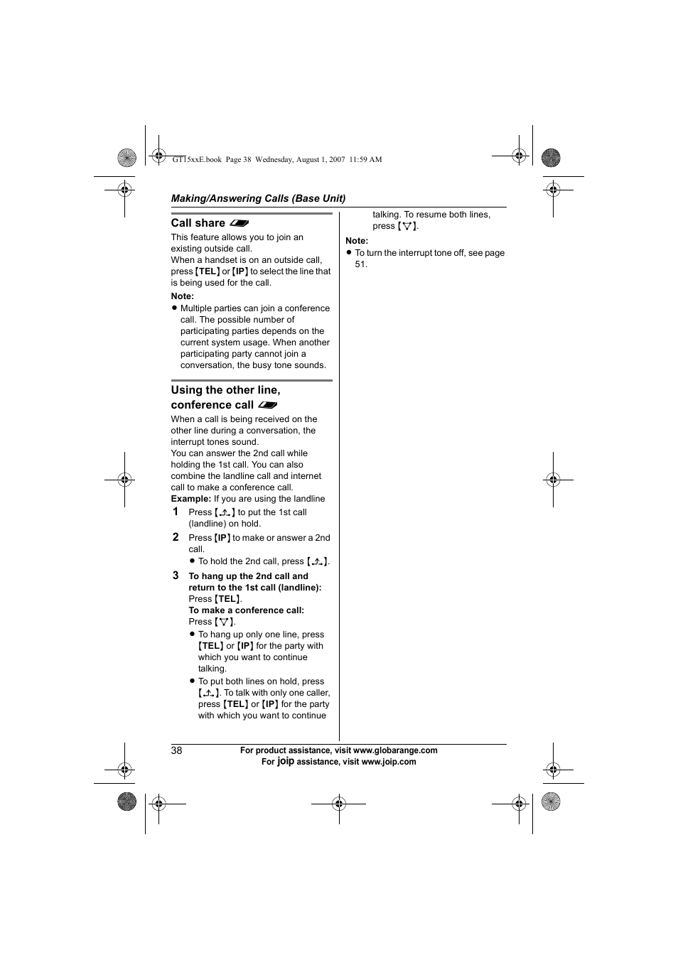 Panasonic JOIP BB-GT1540E User Manual | Page 38 / 112