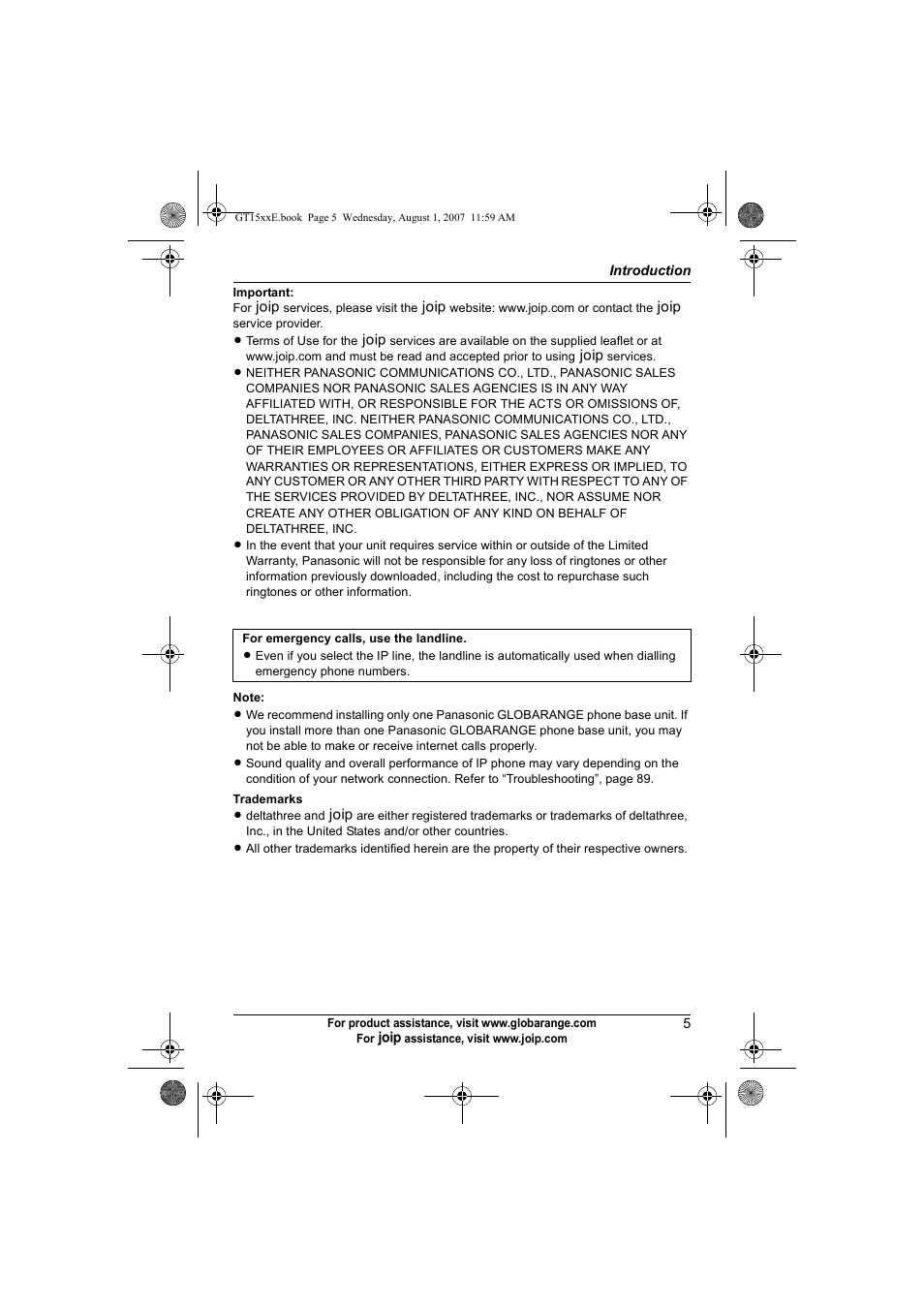 Panasonic JOIP BB-GT1540E User Manual | Page 5 / 112