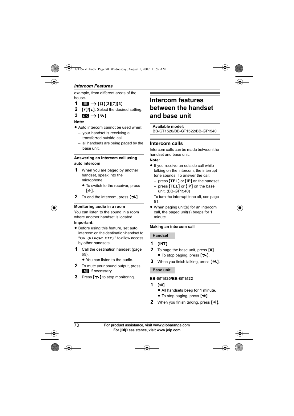 Panasonic JOIP BB-GT1540E User Manual | Page 70 / 112