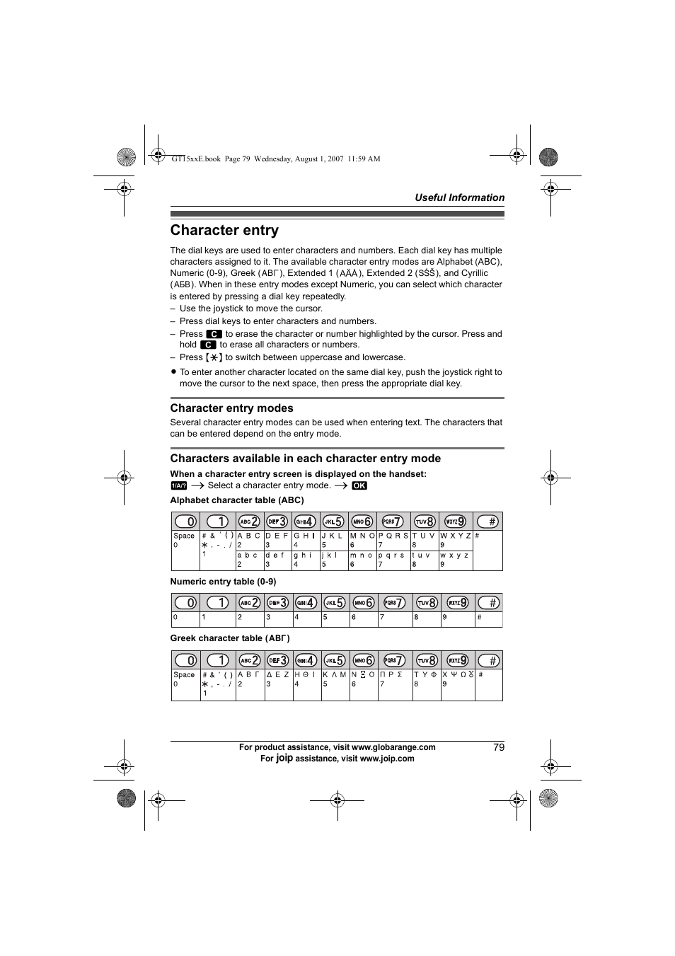 Character entry | Panasonic JOIP BB-GT1540E User Manual | Page 79 / 112