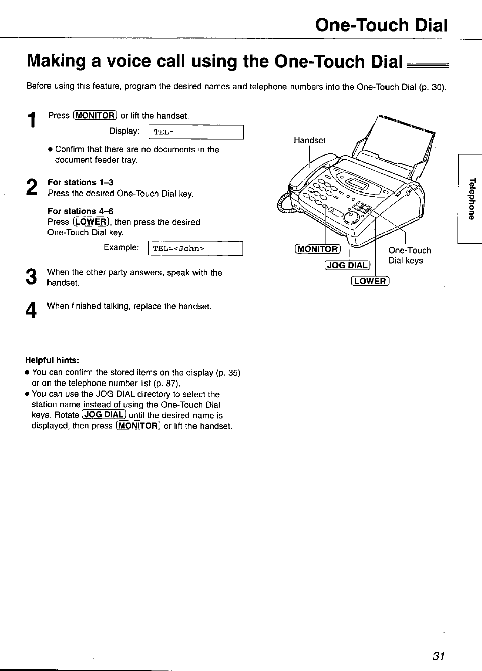 One-touch dial, Making a voice call using the one-touch dial, For stations 4-6 | Panasonic KX-FP101 User Manual | Page 31 / 104