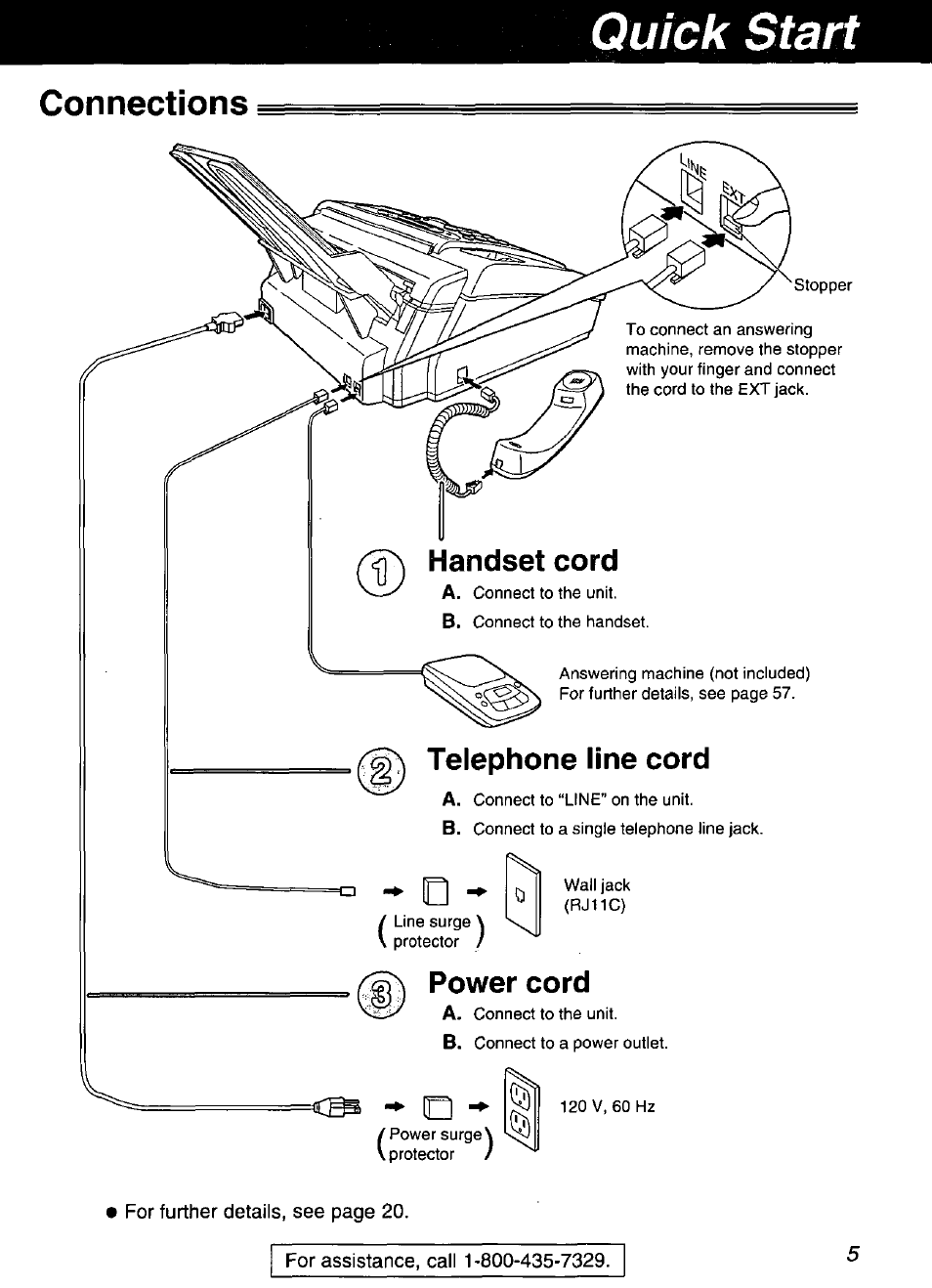 Connections, Quick start | Panasonic KX-FP101 User Manual | Page 5 / 104