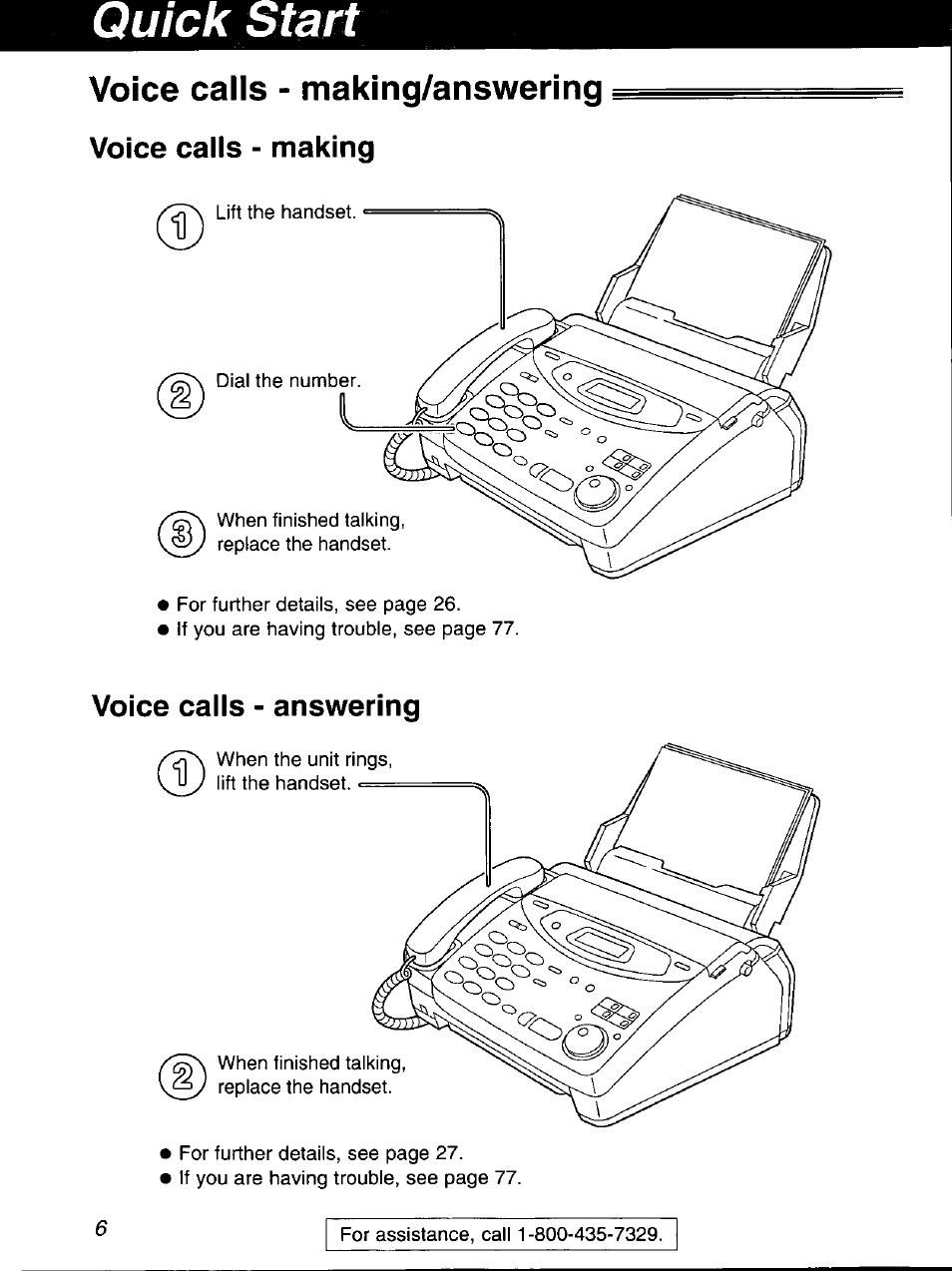 Voice calls - making/answering, Voice calls - making, Voice calls - answering | Quick start | Panasonic KX-FP101 User Manual | Page 6 / 104