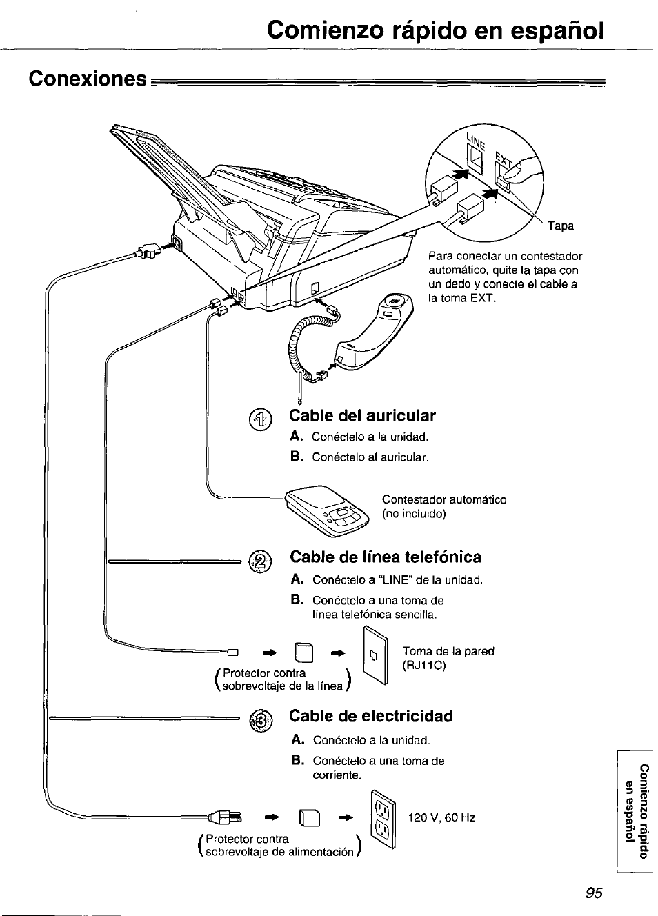 Conexiones, Comienzo rápido en español | Panasonic KX-FP101 User Manual | Page 95 / 104