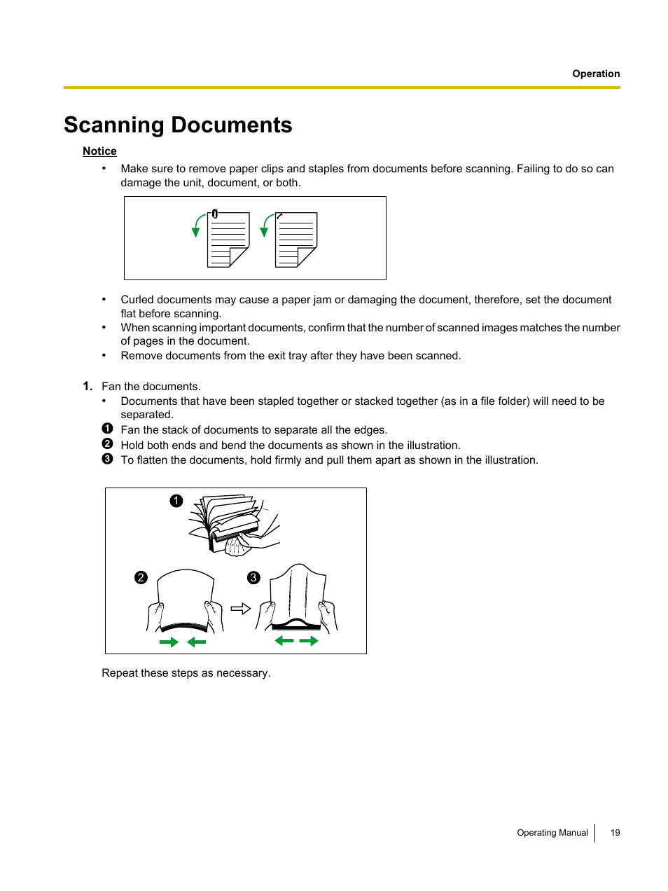 Scanning documents | Panasonic KV-S1045C User Manual | Page 19 / 51